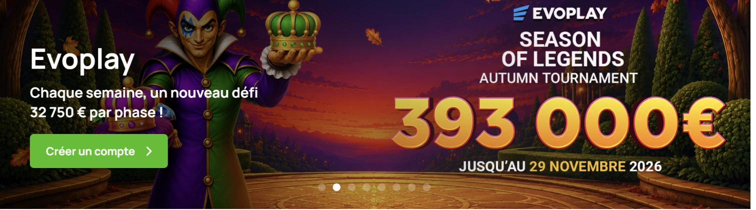 Bannière du tournoi Season of Legends d'Evoplay sur Millionz Casino